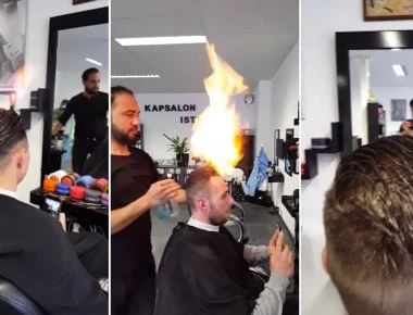 Σοκάρει ο κομμωτής που χρησιμοποιεί φωτιά για να χτενίσει τα μαλλιά των πελατών του!